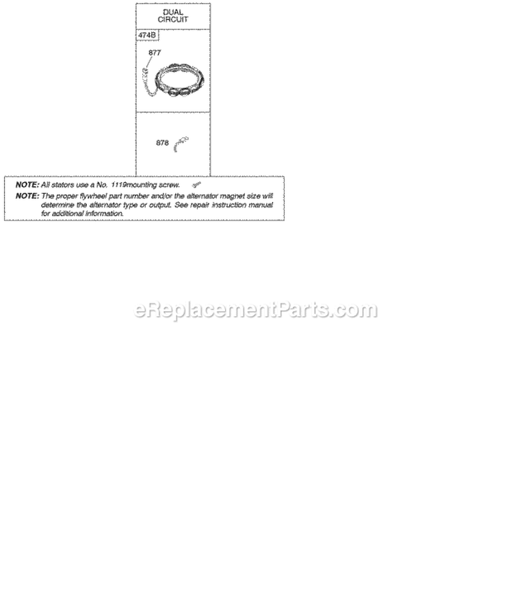 Alternator Diagram and Parts List for  Briggs and Stratton Engine